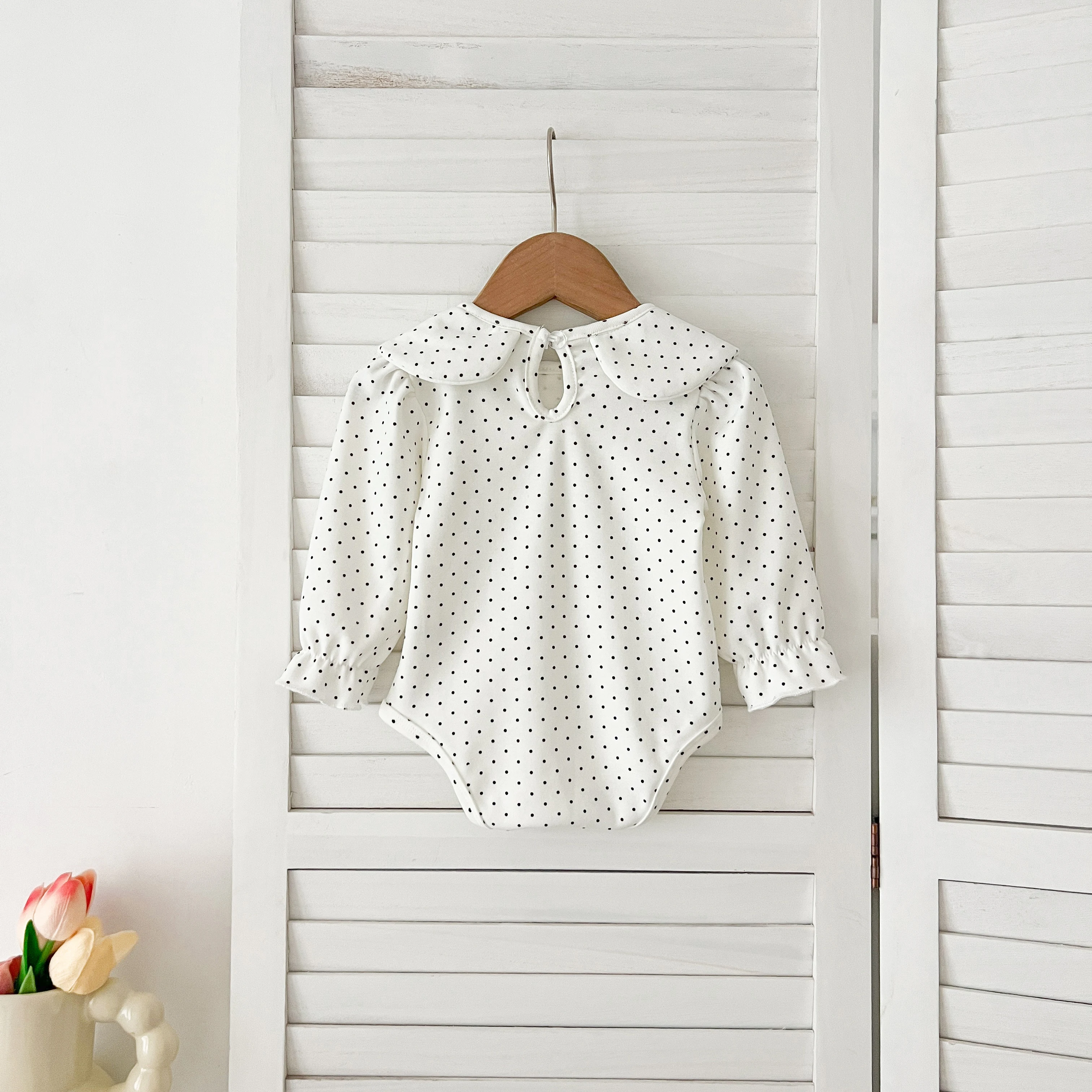 Herbst 0-24M Baby Mädchen Kleidung Kleinkind Baby Jungen Mädchen Strampler Weiß Infant Baby Mädchen Overall Frühling blume Punkte Baumwolle Strampler – Detail 3