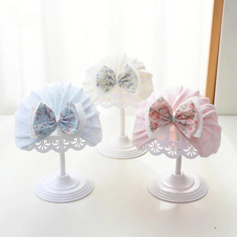 3 Colors Cute Bow Beanie Hat for Newborn Girls Soft Warm Baby Caps Infant Photography Props Floral Turban Accessories 2-8M