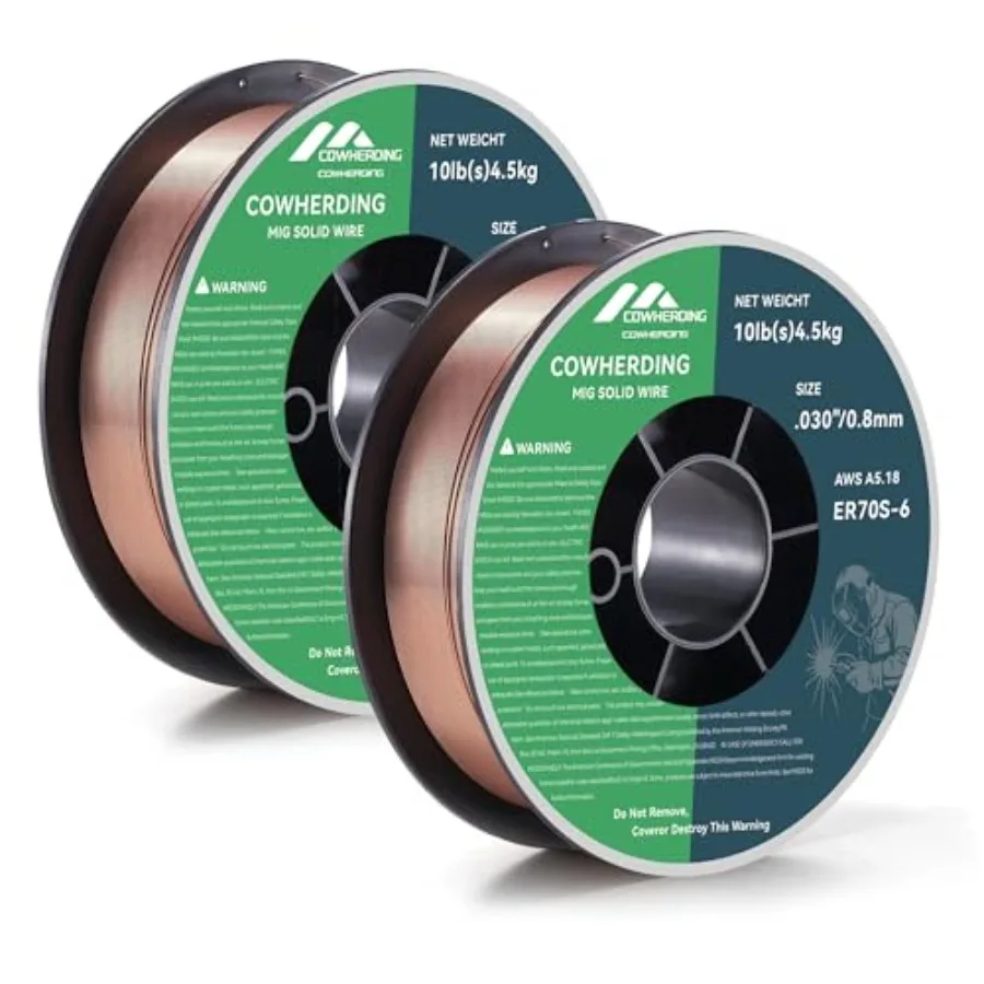 

2-Pack Solid Mig Welding Wire, 0.030-inch ER70S-6 10-Pound (4.5kg) for CO₂ Gas Solid Carbon Steel Low Splatte, Less Splatter, W