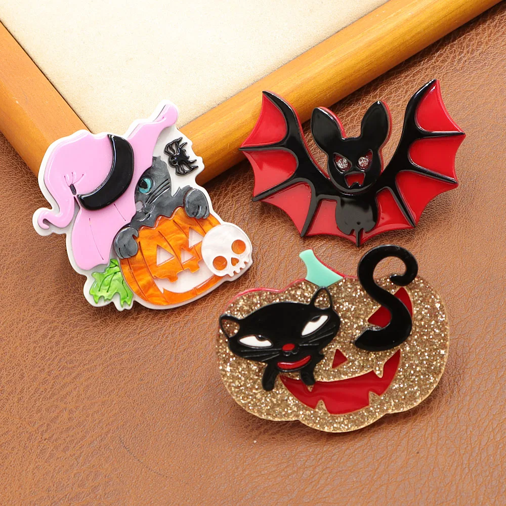 CINDY XIANG Acrylic Halloween Girl And Cat Brooch Fashion Jewelry