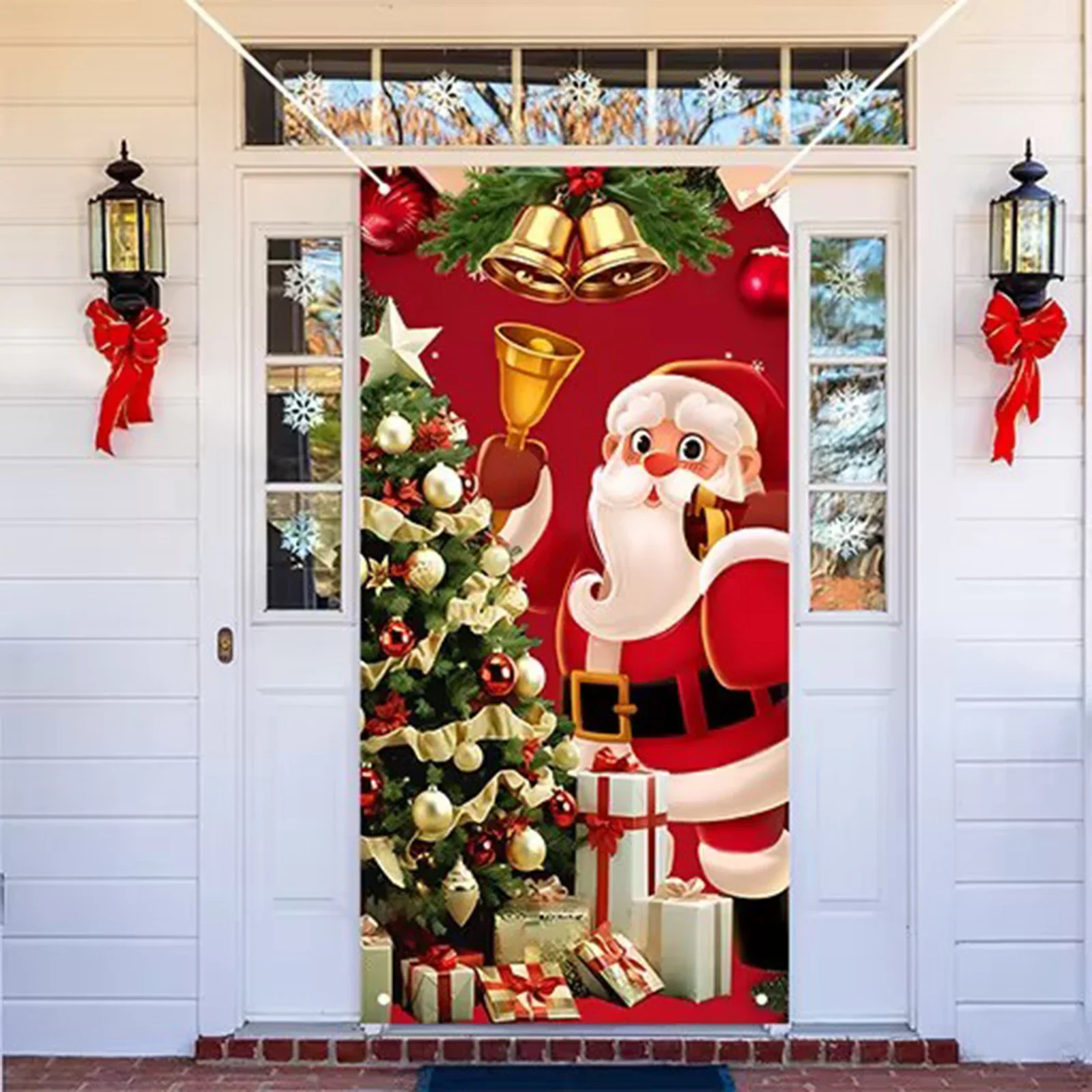 New Year Christmas Santa Door Hanging Banner Eve Santa Claus Backdrop Photo Booth Prop for 2025 Christmas Door Cover Decoration