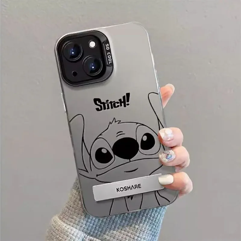 Disney Stitch Big Eye Cute Bracket Phone Case For iPhone 15 14 7 8 Plus 13 12 MINI 11 Pro Max XR XS X Lens Protective Back Cover