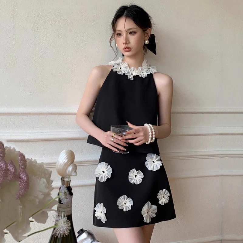 

French Small Fragrant 2 Piece Sets Women Outfit Sweet Chic Shirt Top + High Waist Skirt Suits Fashion Summer Lady Two Piece Set