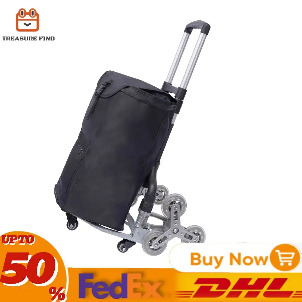 Stair Climbing Cart Heavy-Duty Hand Truck Portable Folding Cart Aluminium Luggage Cart w/6 Wheels and 4 Universal Wheels