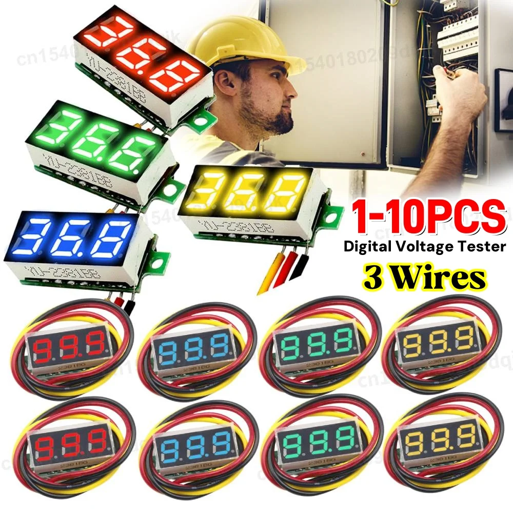 1-10X 0.28 pollici 3 fili voltmetro digitale DC 0-100V tester di tensione Mini voltmetro DC rilevatore di volt rosso verde blu giallo