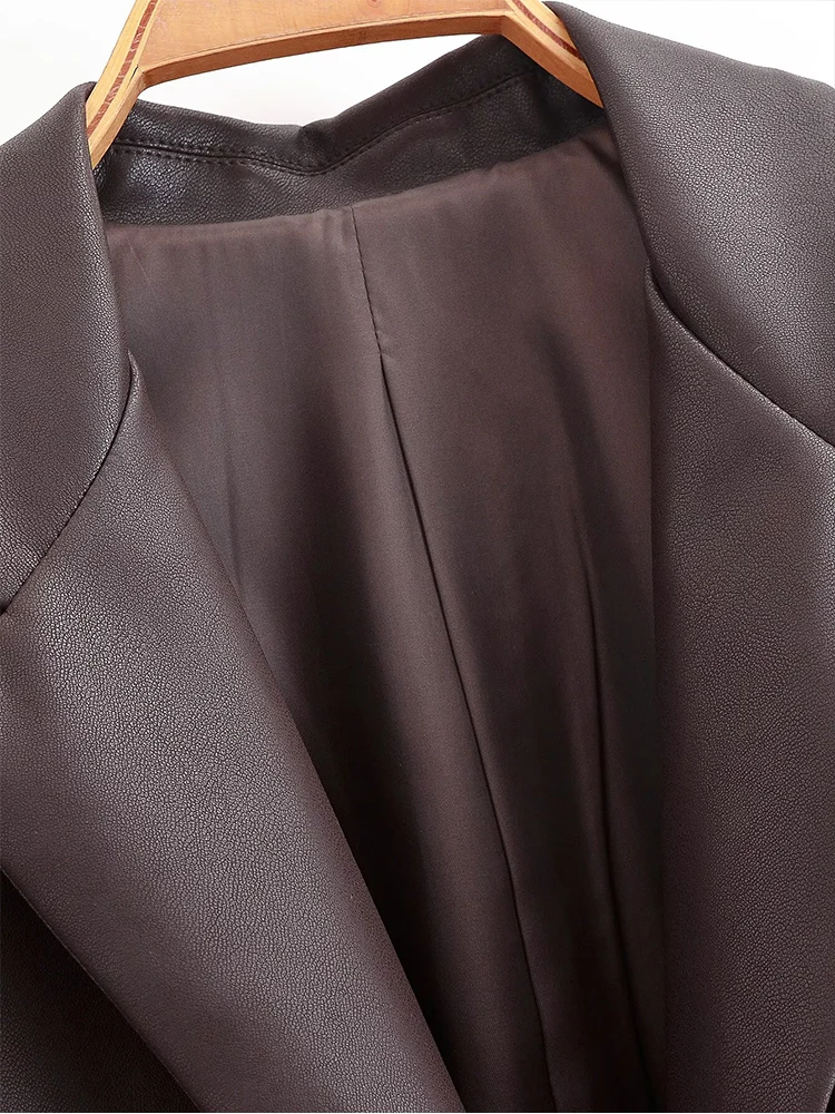 European style new women's fashion versatile temperament simple solid color two-button suit leather jacket