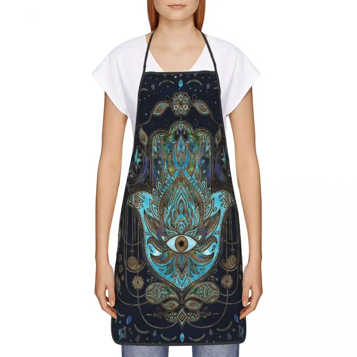 Hand Of Fatima Blue Gemstones Kitchen Chef Cooking Baking Apron Women Men Hamsa Hand Evil Eye Tablier Cuisine for Painting