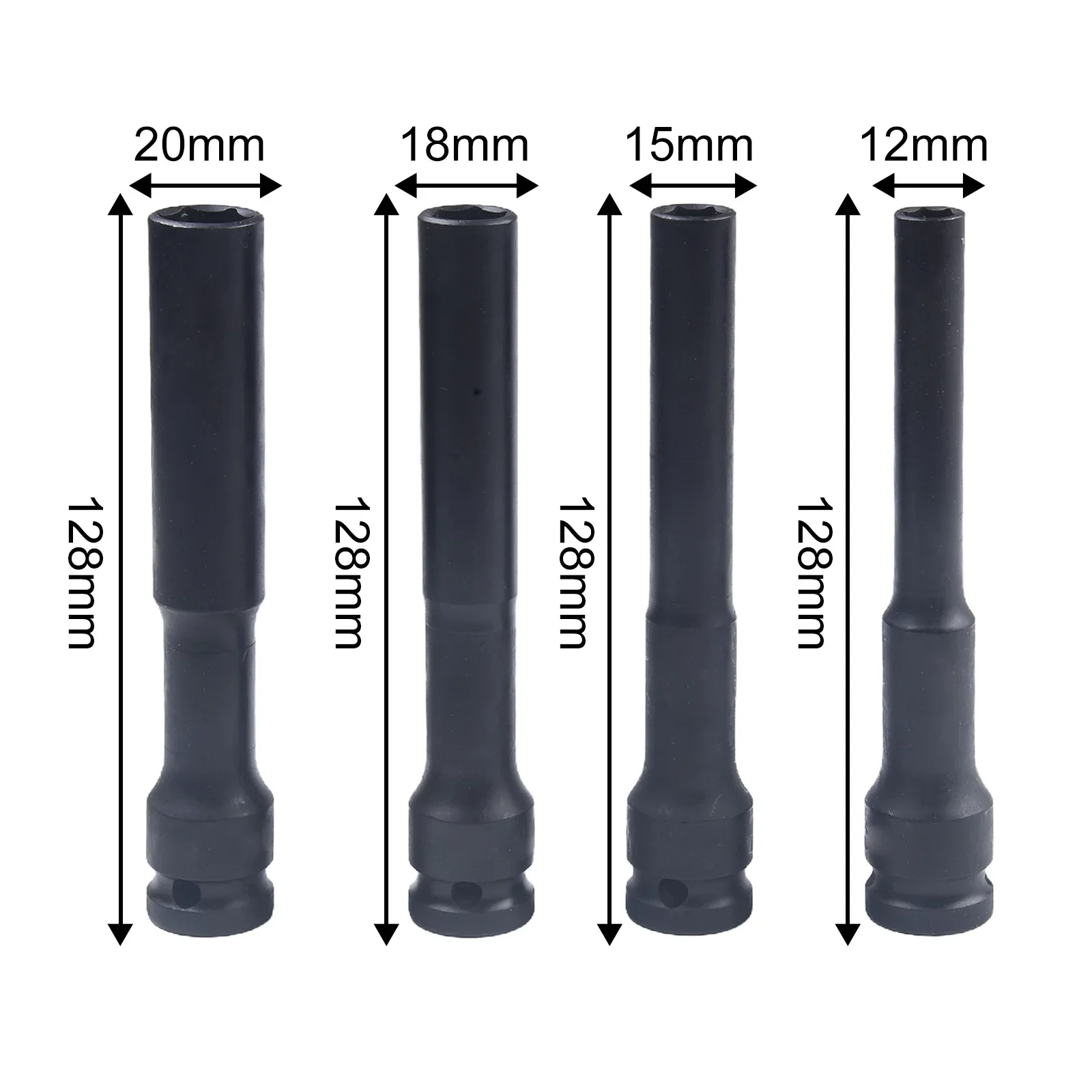 Drive Socket Hex Sockets 1/2 Inch 128 Mm Length 4pcs 8-14mm Head Dia Black Color Useful High Quality Practical