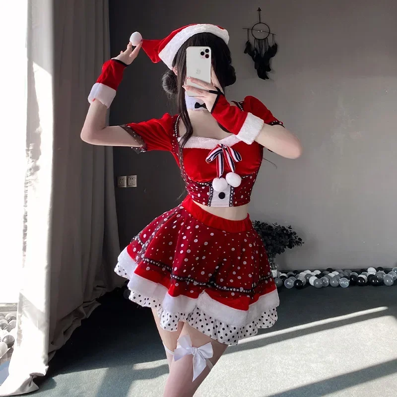 

Red Christmas Embellished Split Plush Skirt Sweet Lolita Cute PureWind Anchor Performance Holiday Costume Party Uniform