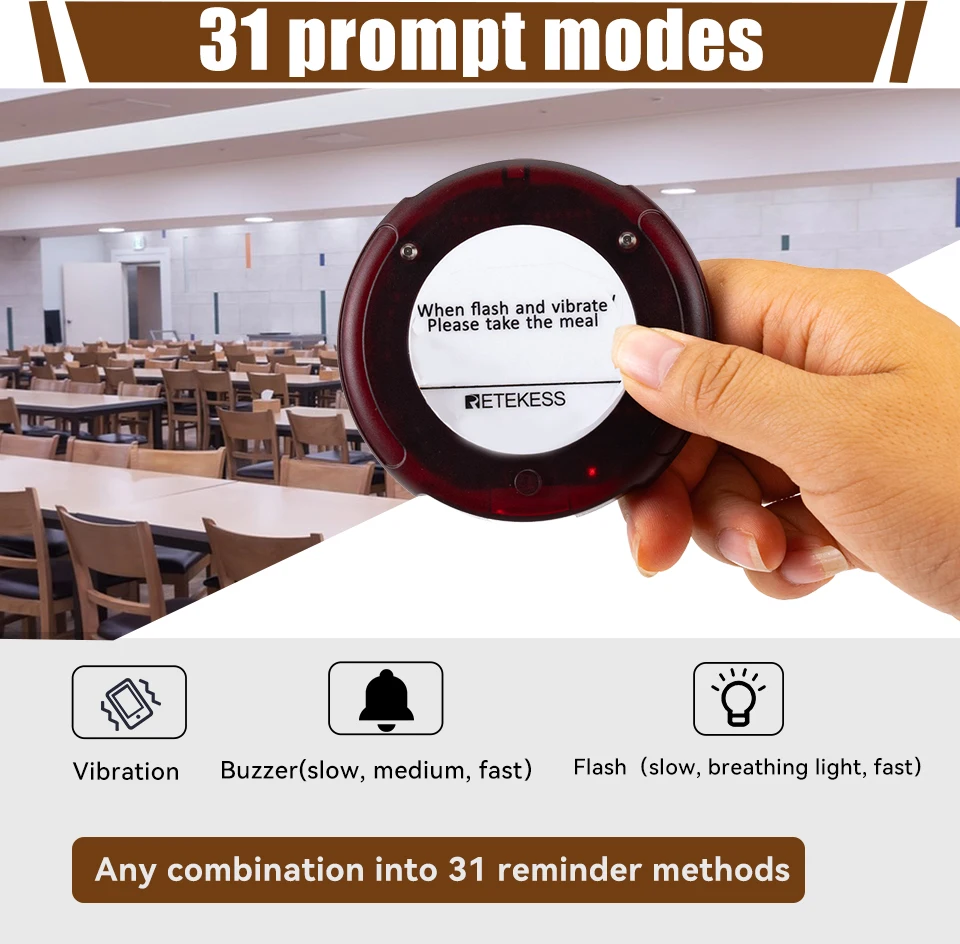 Retekess TD163 Pagers for restaurant wireless calling system 30 coaster buzzer vibrator bell receivers for food truck cafe bar