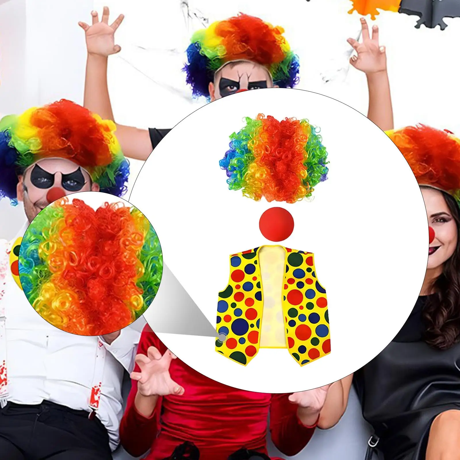 3-teiliges Clown-Kostüm-Set für Erwachsene, Kostüm für Halloween-Bühnenauftritt
