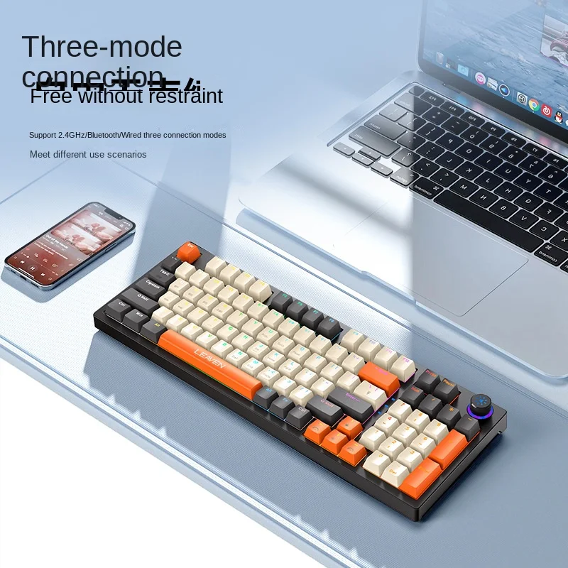 96key Wireless Keyboard 2.4G Bluetooth 3 mode Connection, Rainbow Light, Multi-function Suitable for Computer Laptop