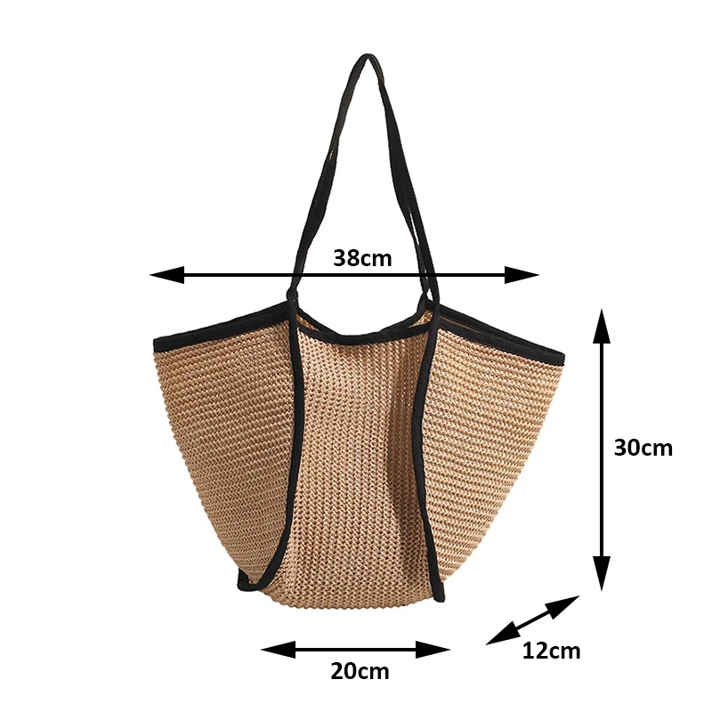 Leisure Woven Hand-held Women Bag, Fashionable Splicing Tote Bag, New Trend Niche Design, Shoulder Grass Woven Bag