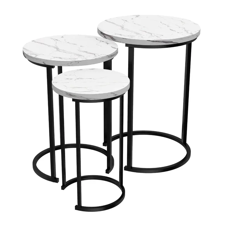 25'' Tall Frame Nesting Tables Stylish Coffee Table Set Living Room Furniture Ample Storage Round Side Table Set