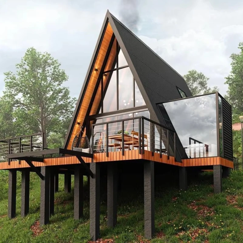Modern Triangle Wooden House, Open-Plan Design, Kitchenette & Bathroom, Hotel Standard, Resistant to -30°C