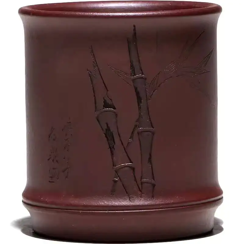 [Not Just A Pot]Purple Yixing Handmade Tea Ceremony Accessories Purple Clay Carved Master Bamboo Joint Cup 150Cc