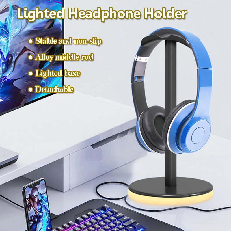 سطح المكتب مضيئة سماعات حامل انفصال ABS + سبيكة سماعة الألعاب حامل عرض الرف مع قاعدة مضادة للانزلاق اللمس التبديل