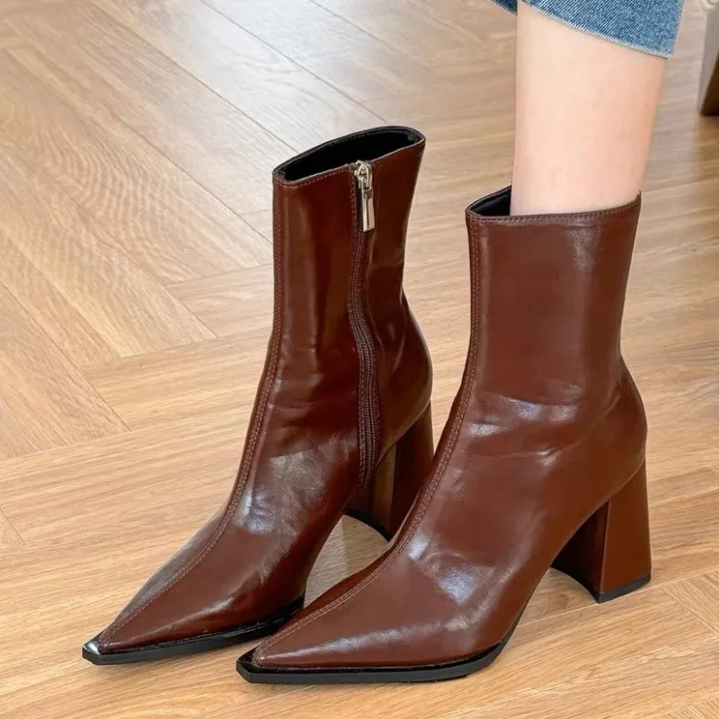 

Pointed Toe Ankle Women Boots High Heels Fashion Chunky Shoes Woman Heeled Short Botas 2025 Winter New Pumps Designer Zapatos