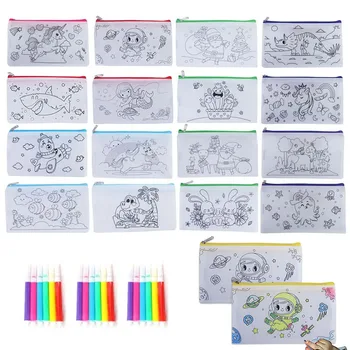 DIY bemalte Schreibwaren Aufbewahrung tasche für Kinder frei Graffiti Farbe Füllung Vlies Stoff Bleistift Tasche Marker Stift Zeichnung Spielzeug