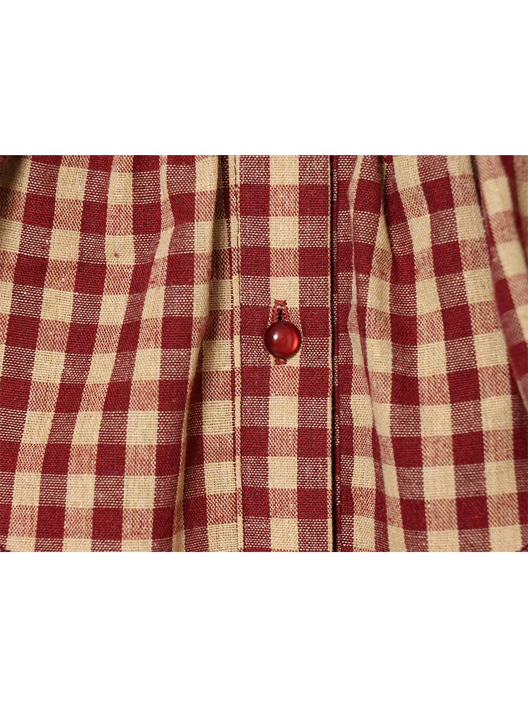 เสื้อเชิ้ตผู้หญิงลำลอง TFMLN แฟชั่นตกแต่งระบายชั้นๆ ลายสก็อตเก๋ไก๋ แขนยาว เสื้อเบลาส์สำหรับฤดูใบไม้ผลิและฤดูใบไม้ร่วง เสื้อติดกระดุมสุดชิคสำหรับผู้หญิง ﻿