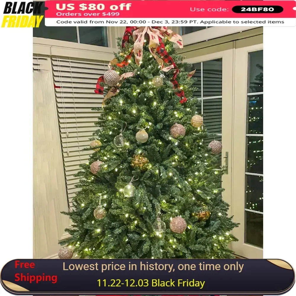 7.5FT Pre-lit Christmas Tree with 1000 Dual Color LED Lights, Full Hinged Fir Xmas Tree Multicolor and White Lights