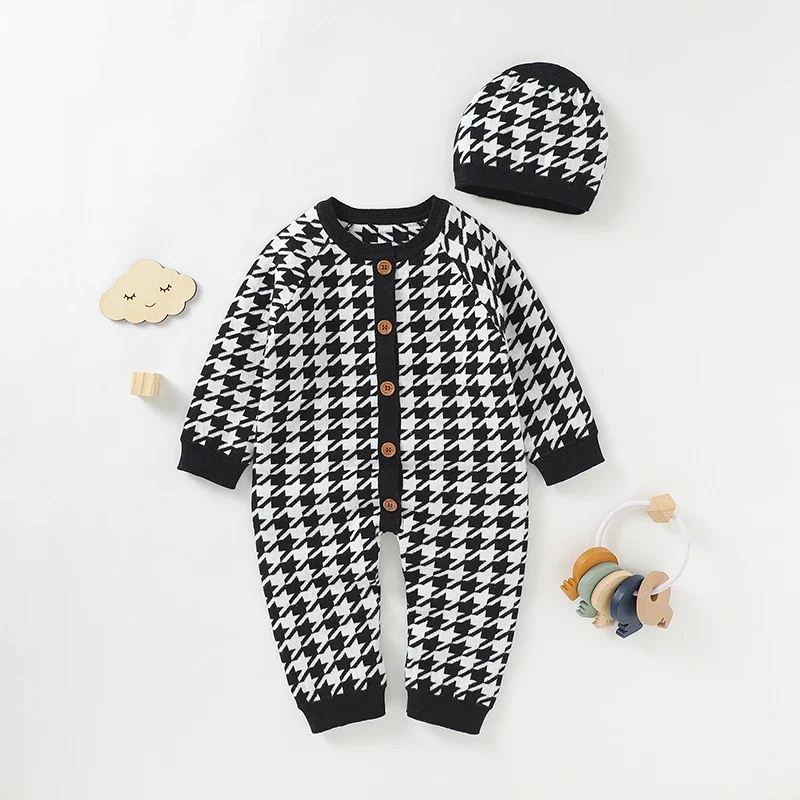 

Cotton Baby Romper Knit Newborn Girl Boy Jumpsuit Outfits Fashion Houndstooth Infant Children Clothing Long Sleeve Onesie Autumn