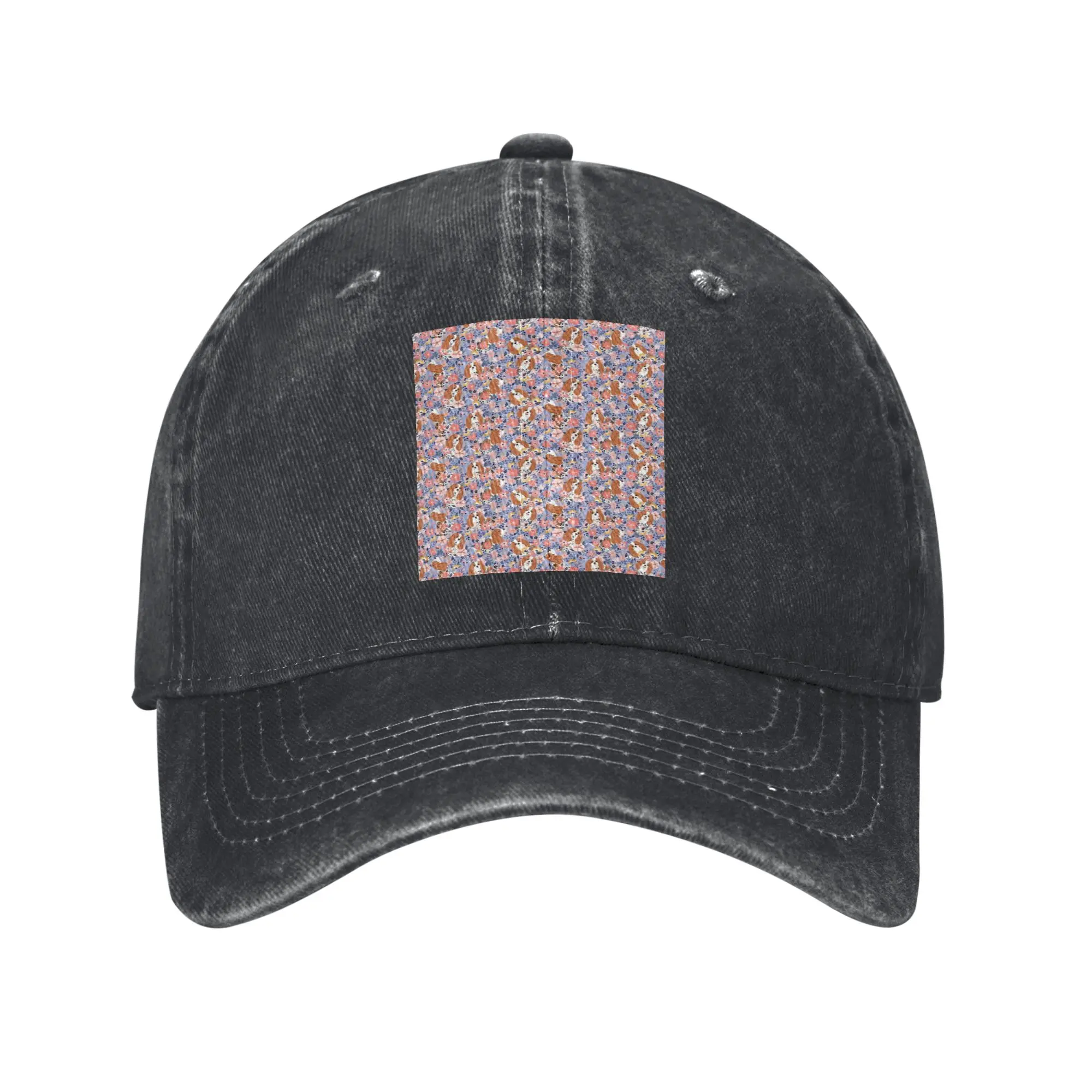 Cute Cavalier King Charles Spaniel Garden - Blue Background Denim Cap  Baseball Caps Adjustable Hat Summer Unisex Baseball Hats