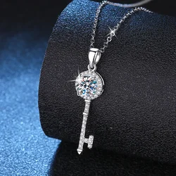 Genuine D Color 1 Carat Moissanite Necklace for Women Fashion Key Pendant Luxury S925 Sterling Silver Diamond Jewelry