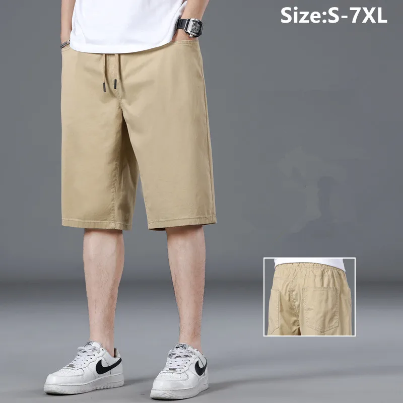 Summer Men Shorts Stretched Chubby Plus Size Male Oversized 5XL 6XL 7XL Elastic Boys Loose Khaki Blue Straight Half Trousers