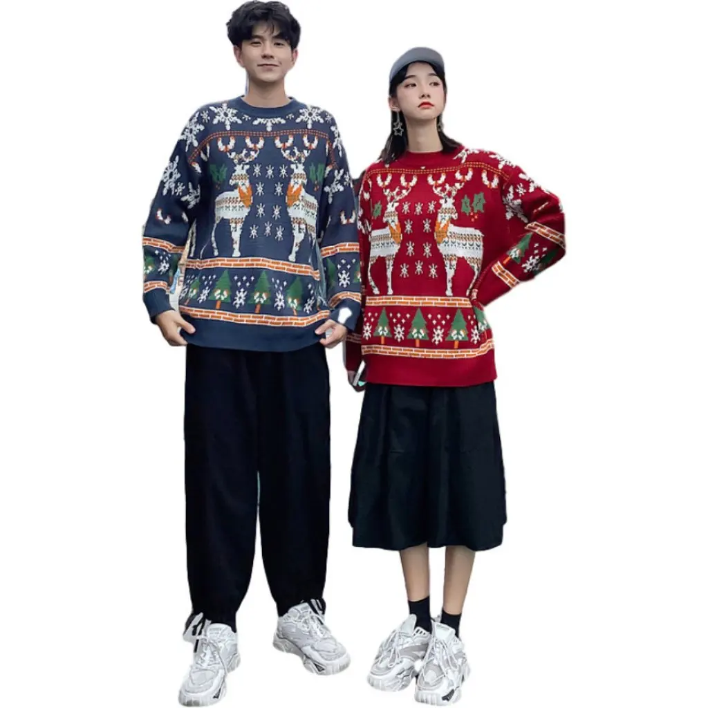 

Рождественский свитер с круглым вырезом в виде эльфа для пар, ленивый стиль, свободная корейская модная зимняя верхняя одежда, супер популярная тема любви