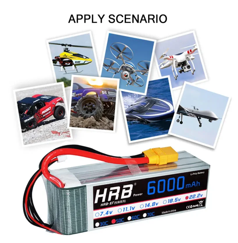 HRB 6S Lipo Battery 22.2v 6000mah 50c RC Lipo Dean for Rc Car Drones