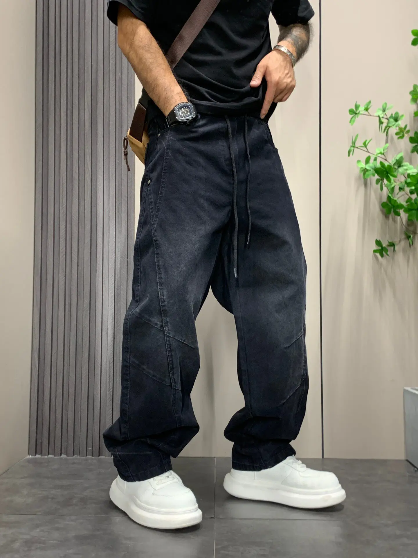 

Retro American Washed Distressed Denim Jeans Men's Spring Autumn New Style Loose Casual Pants Trendy Brand Youth Wear
