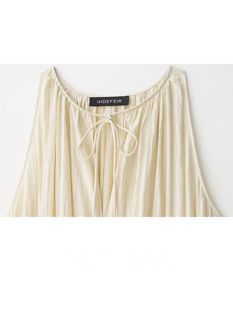 HH femme nouvelle mode Chic robe longue solide col en v nœud à lacets décoration femmes été décontracté robes sans manches en vrac