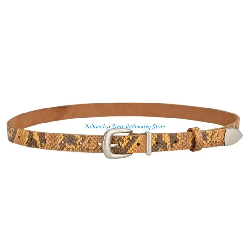 573B Oval Clasp Design Belt Snake Embossed Leather Waist Cincher Band Multiple Color