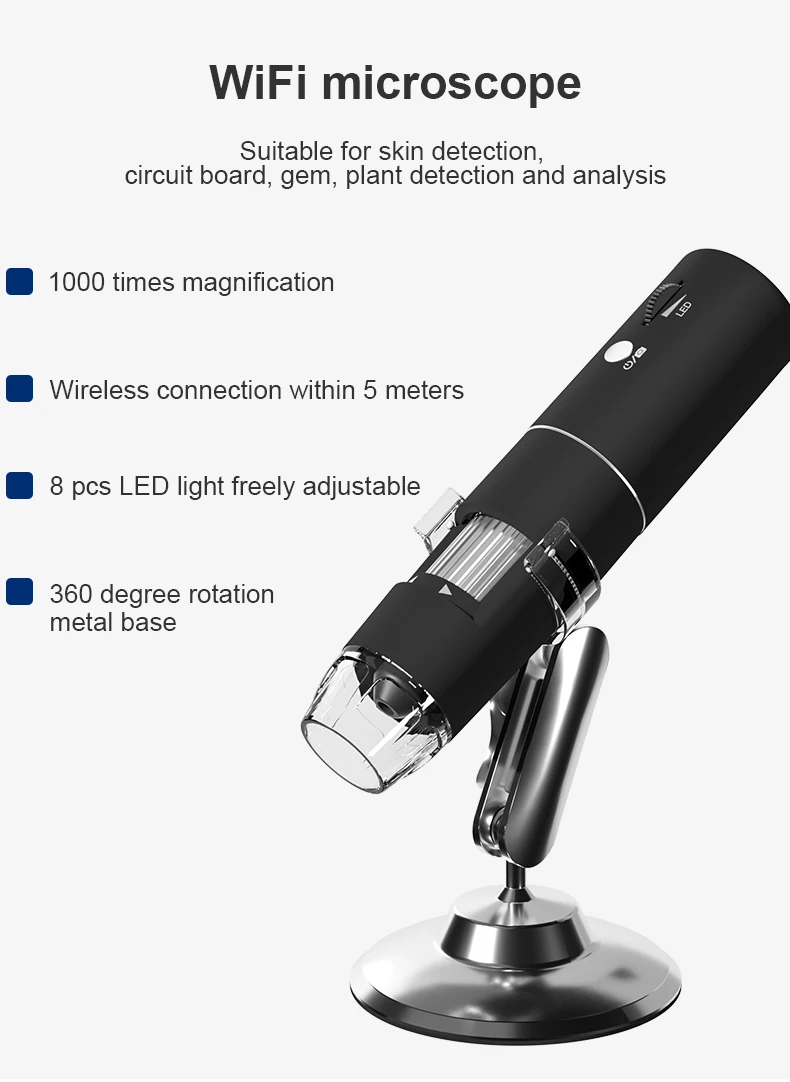 Microscopio eléctrico inalámbrico con 8 luces LED, dispositivo con Wifi, HAV-303, Zoom 1000x