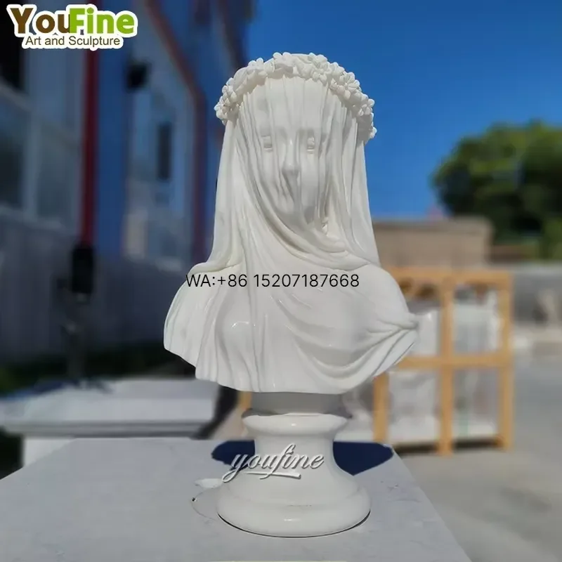 Wmwmnu for Famous Indoor Decor Classical Stone Lady White Marble Veiled Lady Bust Statue Sculpture