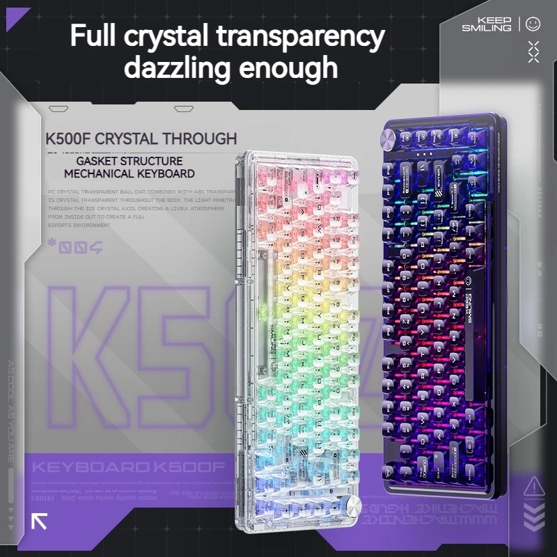 

K500f Wired Connection Mechanical Keyboard Transparent Keycap Rgb Dazzle Light Gasket Structure Keyboard Computer Accessory Gift