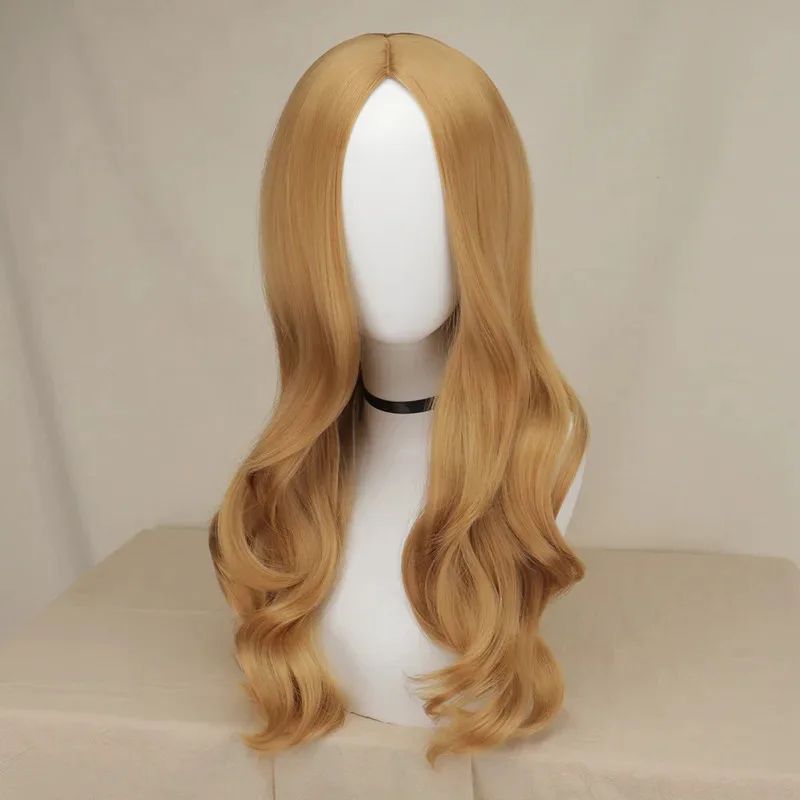Megan Cosplay Costume Wigs M3GAN Megan Long Wave  Brown Ginger Curly Synthetic Wig for Cosplay Party Halloween Costume