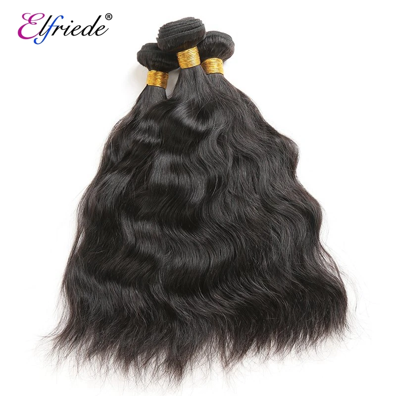 Elfriede Natural Black Bundles with Closure Natural Wave 100% Brazilian Remy Human Hair Weaves 3 Bundles with 4X4 Lace Closure