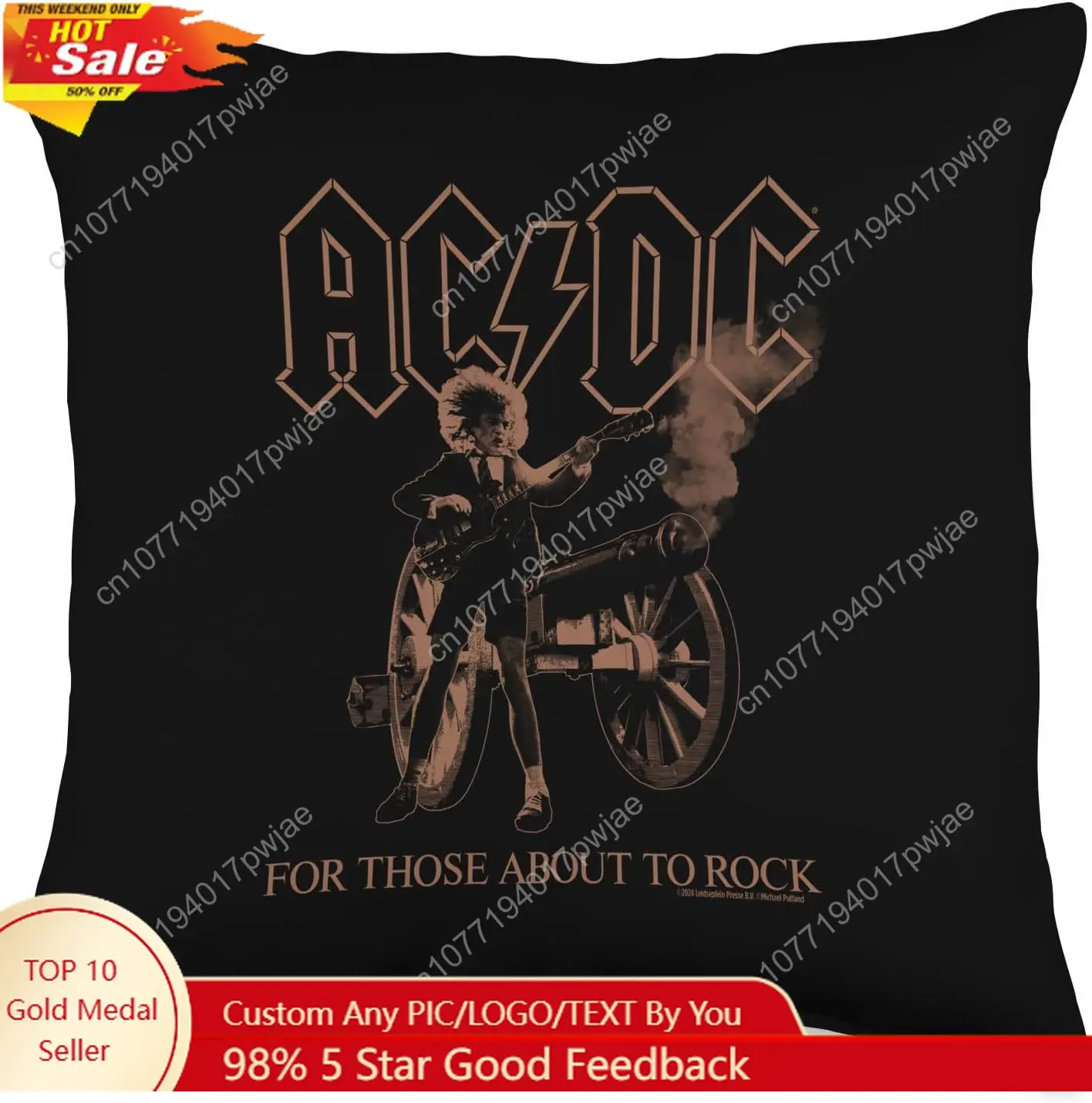 

AC/DC For Those About To Rock Angus Photo by Michael Putland Throw Pillow
