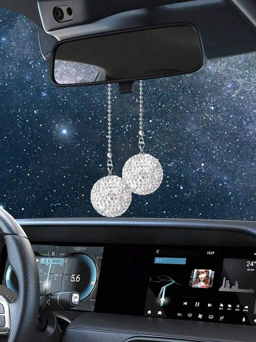 Crystal Ball Car Rearview Mirror Hanging Ornament Fashion Decoration For Women