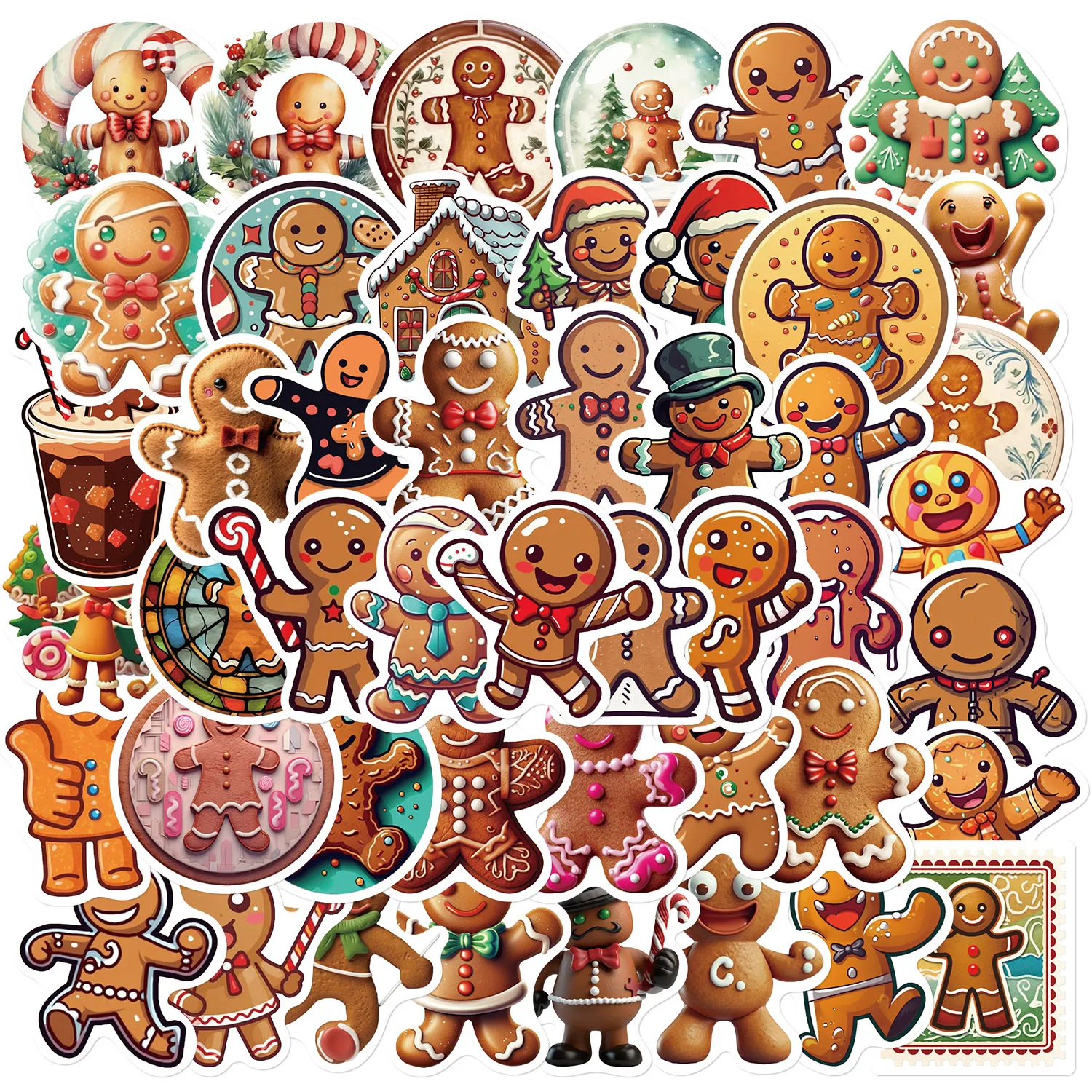 50PCS Gingerbread Man Stickers Cute Christmas Cartoon DIY Luggage Laptop Skateboard Motorcycle Bicycle Graffiti Stickers Toy