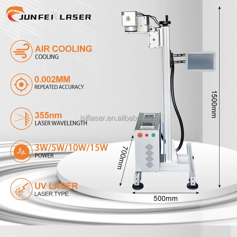 JUNFEI3W 5W 10W Flying  Laser Marking Machines On Batch Labeling Suit For Assembly Line On Tool Industry