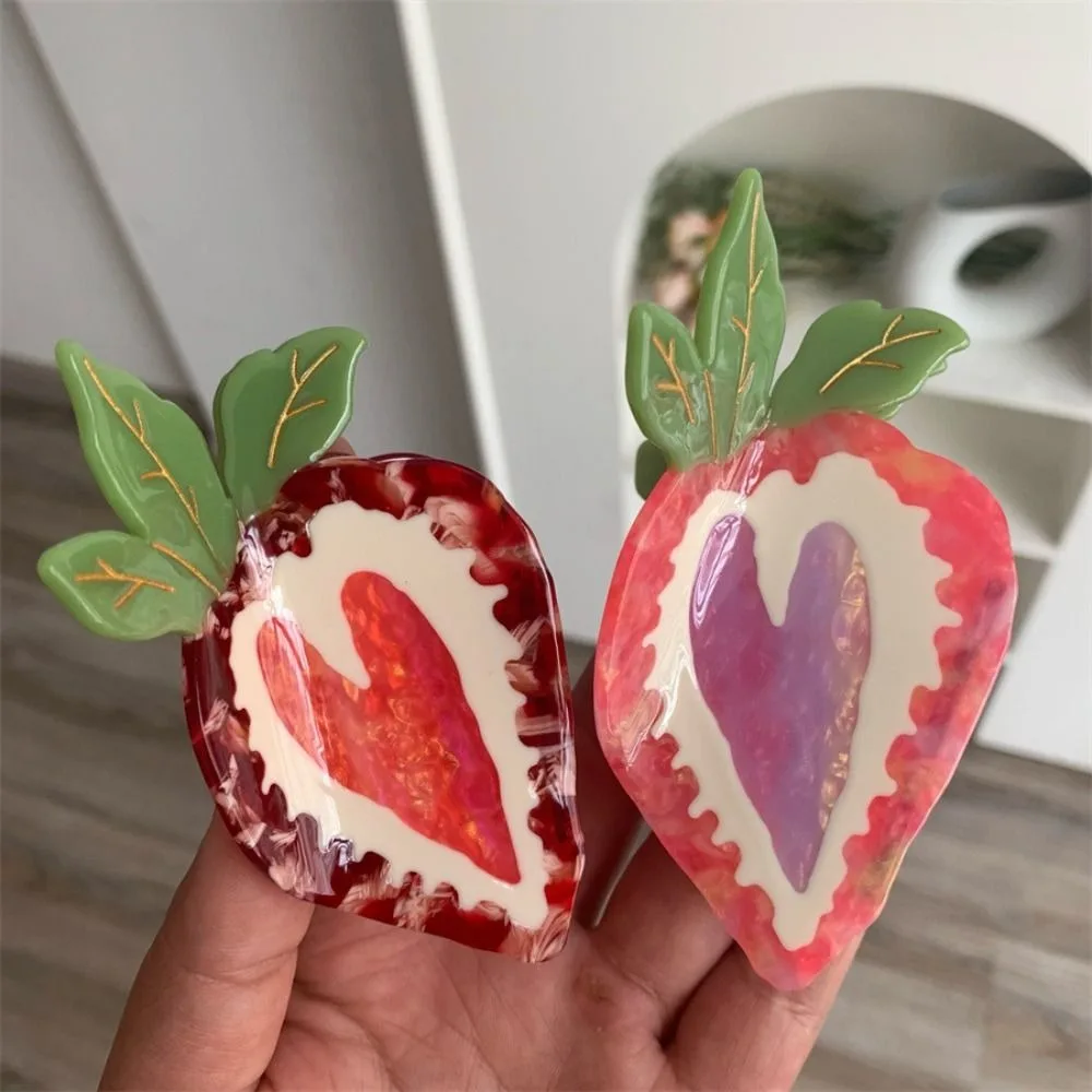 

French Style Heart Strawberry Hair Claw Barrette Headwear Acetic Acid Hair Clip Korean Style Geometry Fruit Hairpin Travel