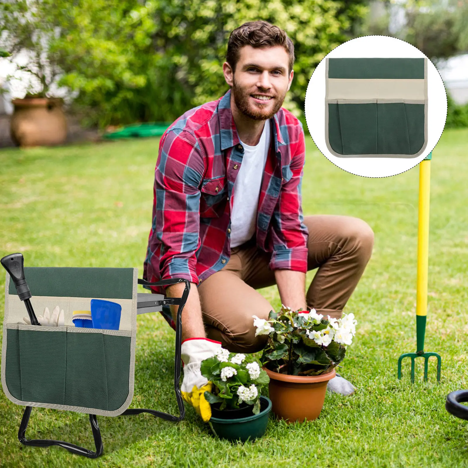 Garden Kneeler Seat Tool Bag Made of 600D Oxford Cloth Large Capacity Organized Gardening Pouch Easy Carry Trolley