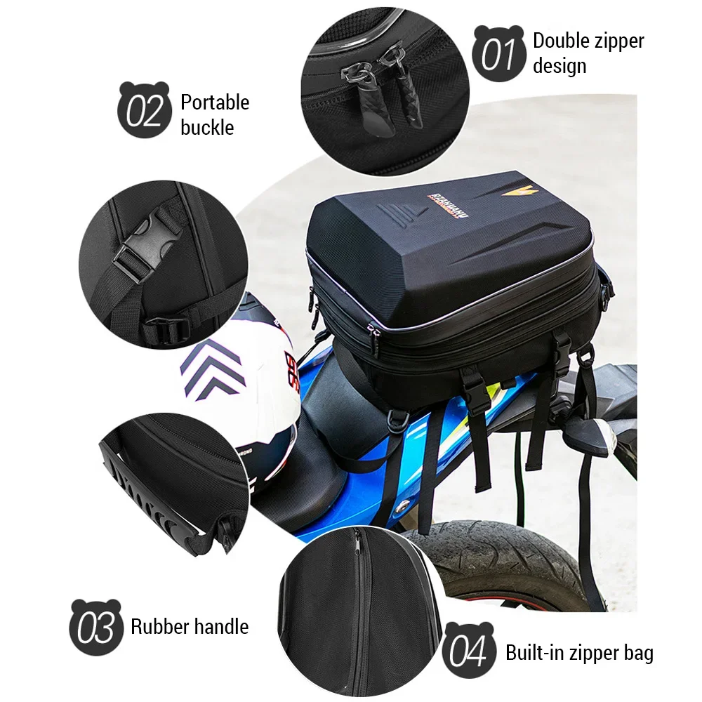 Motorcycle Tail Bag Large Capacity Waterproof Adjustable Full Helmet Bag Motorcycle Trunk Backpack Accessories
