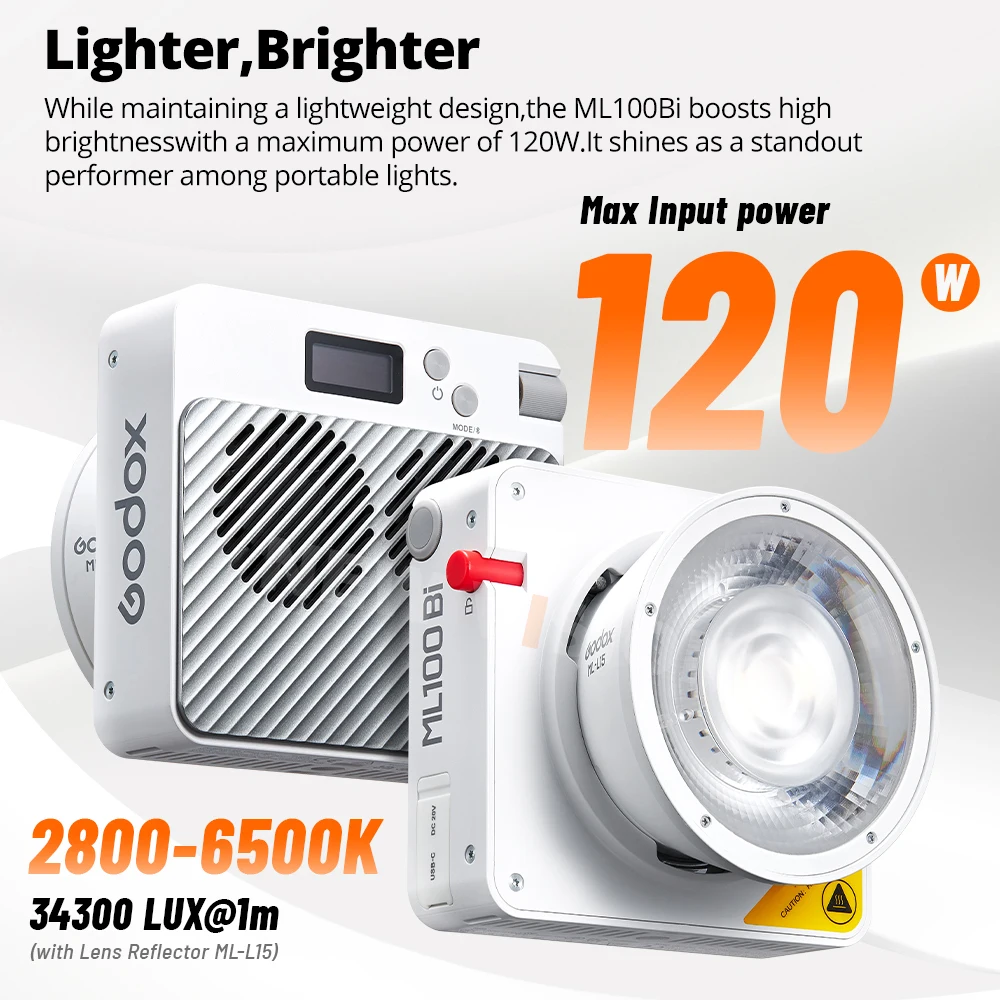 Godox ML100Bi 二色ポータブル LED ライト 120W オンボード & アプリ