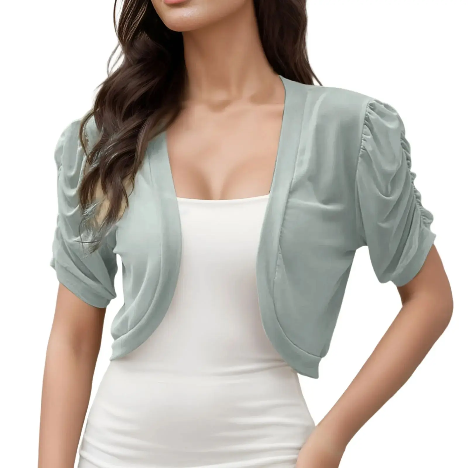 

Ele Vintage Ladies Open Front Cropped Cardigan Bolero ort Sve Knitted Sweater for Women Linen Fabric Autumn 2025