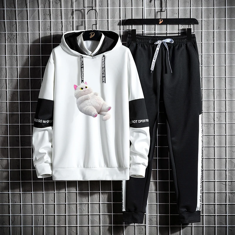 

Повседневный комплект с флисовой подкладкой и длинными рукавами для мужчин, свободный крой, молодежный стиль, комплект из двух предметов, идеально подходит для осени и зимы.