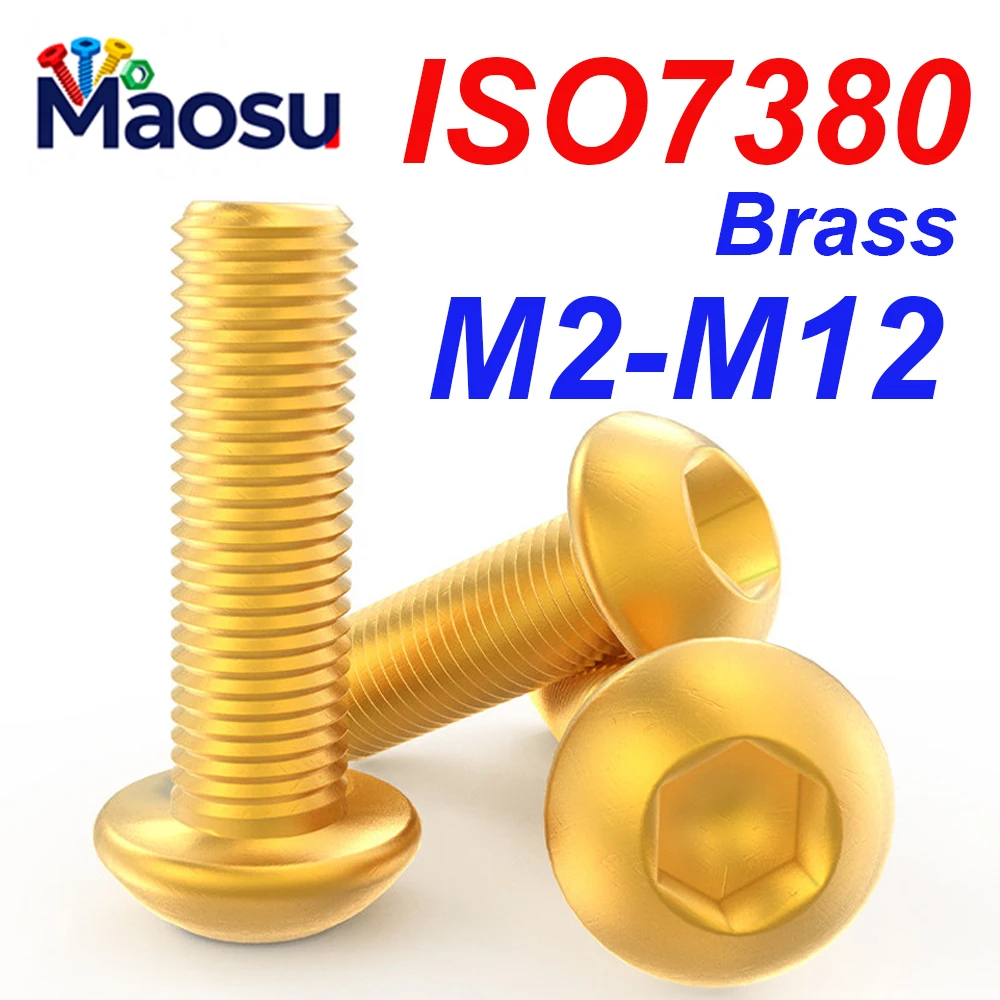 

Maosu ISO7380 Brass Button Head Hexagon Socket Screw M2M2.5M3M4M5M6M8M10M12 Pure Brass Hexagon Socket Mushroom Head Screw bolts